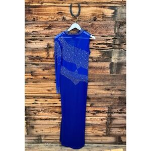 UNBRANDED | Blue Sparkly Long One Shoulder Glitter Diamond Party Dress 2XL